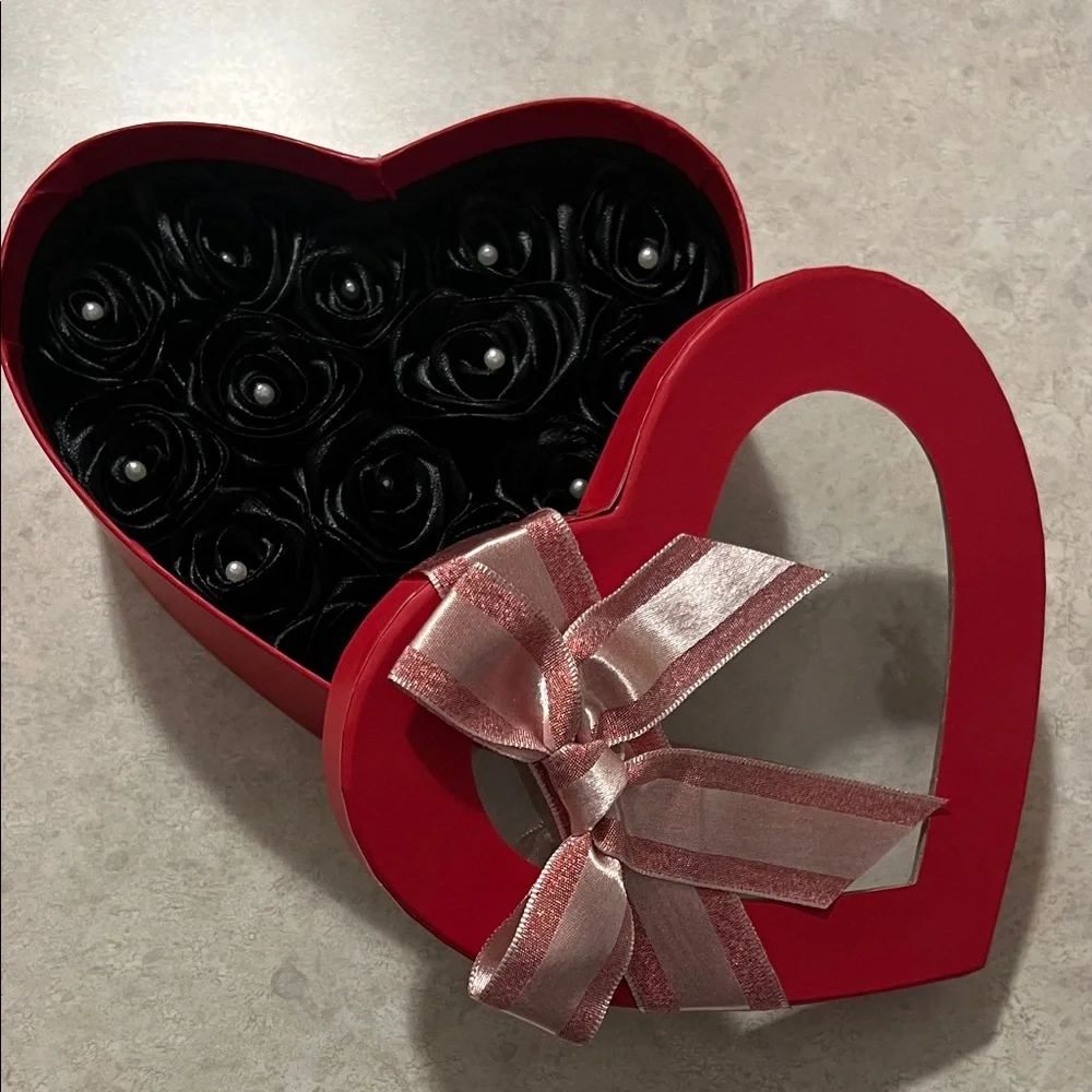 Heart-Shaped Red Gift Box with Black Roses - Picture 1 of 3